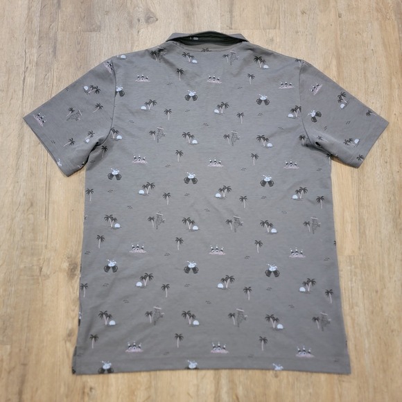 Travis Mathew Polo Shirt Men's Large Gray Beach Beer Parrot All over Print Golf - Picture 3 of 7